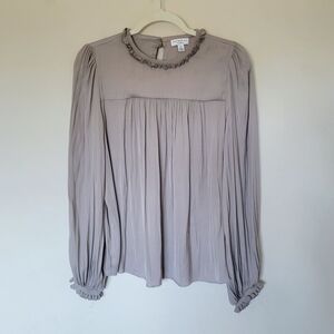 Current Air Metallic Ruffle Satin Blouse in Gray